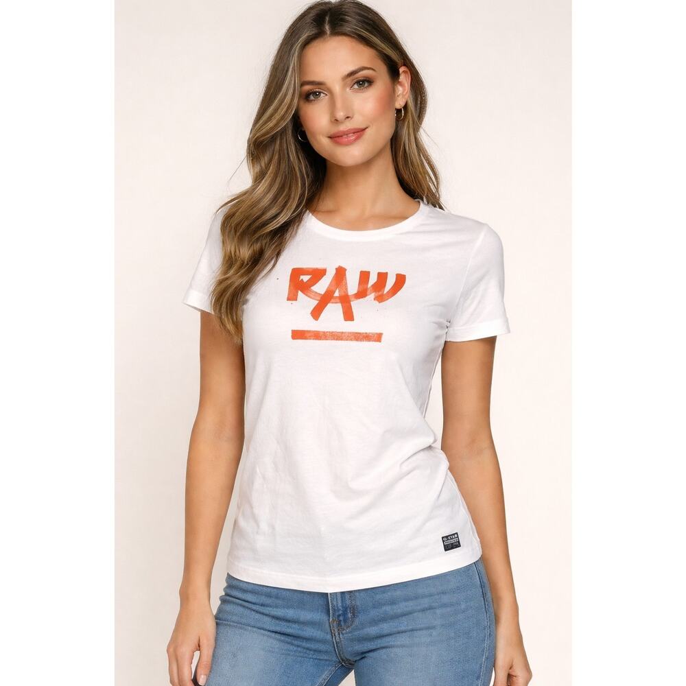 G-Star Raw graphic white red calligraphy print short sleeve t shirt small NWT